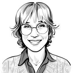 Illustration of woman with short hair, glasses, and nose ring
