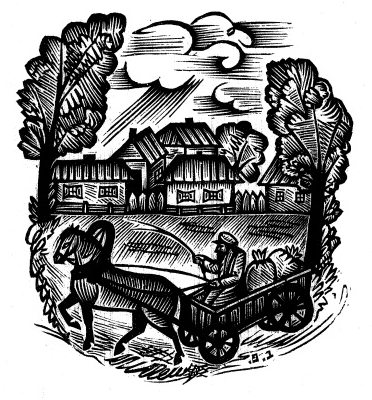 Horse drawn carriage woodcut