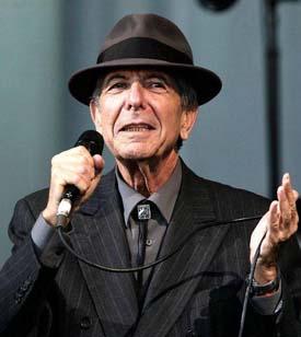 Leonard Cohen holding a microphone