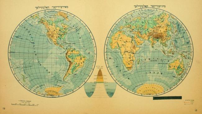 map of the world in Yiddish