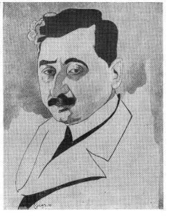 Black and white illustration of Sholem Asch.