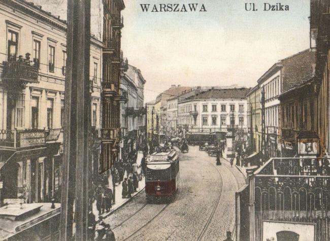Colorized photograph of Dzika street in Warsaw