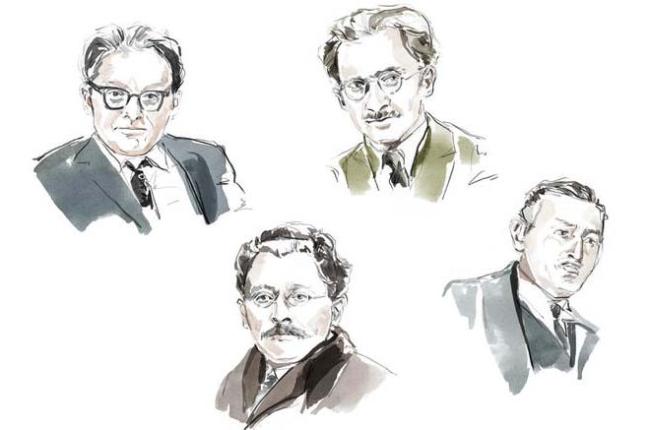 Four watercolor portraits of men