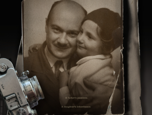 Vishniac Film Poster Crop of sepia toned photo of father and daughter. 