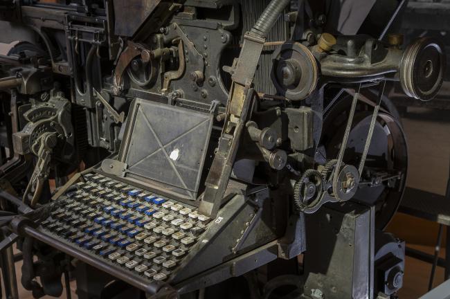 Close up of keys of linotype machine