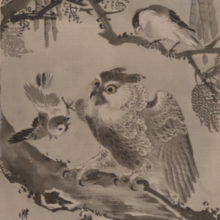 Owl Mocked by Small Birds, ca. 1887, Kawanabe Kyōsai