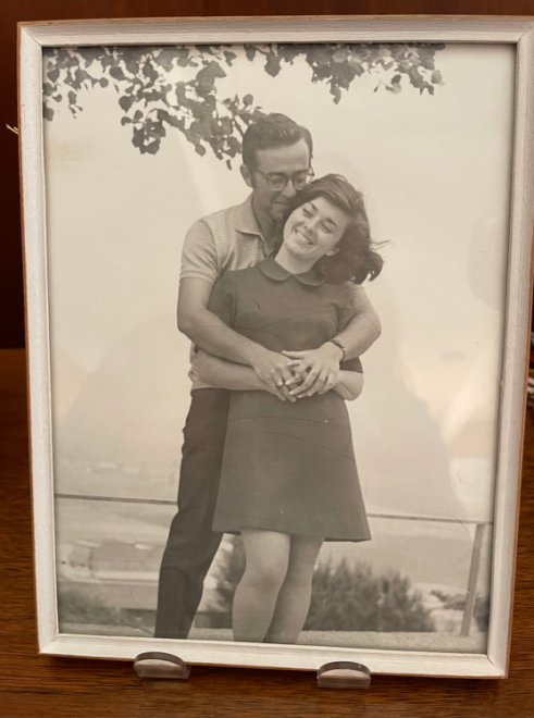Man and woman embracing in a photograph