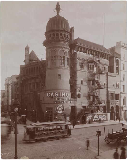 Sepia image of the Casino Theatre in New York, ca. 1910.