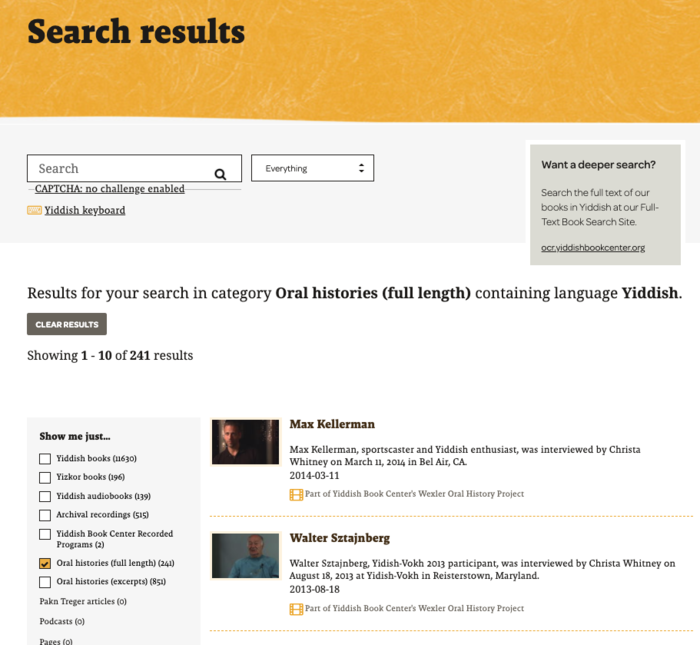 Screenshot of search results page with yellow bar at top