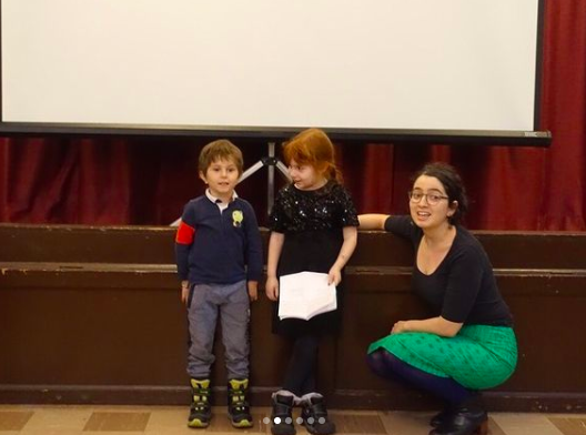 Esther singing Beyle Schaechter-Gottesman's songs with two of her students (ages 3 and 5)