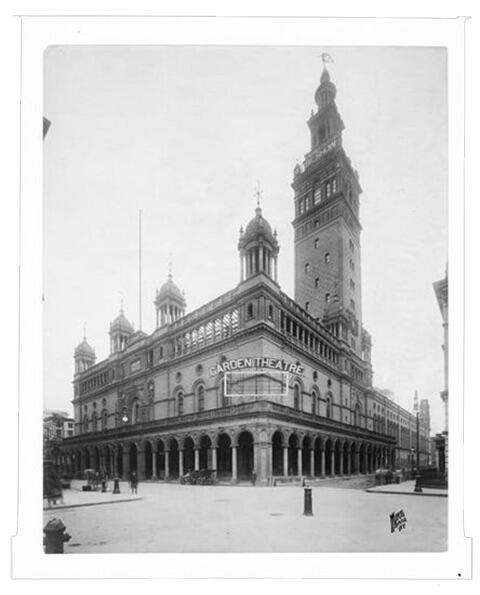 Exterior of The Old Madison Square Garden Theatre, 26th Street at Madison Avenue, ca. 1905.