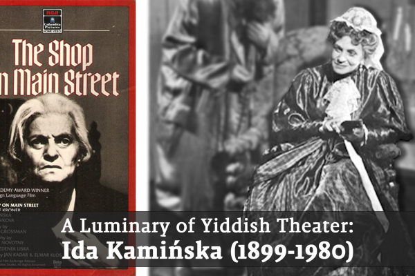 Left image: Playbill of Ida Kaminska, Right image: Ida Kaminska in character on stage