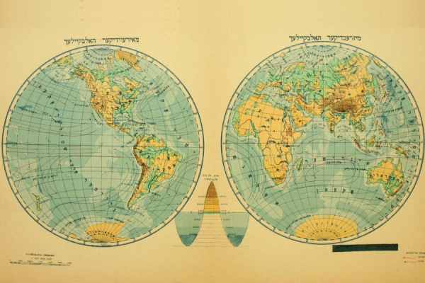 Map of the world in Yiddish