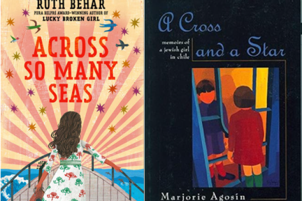 Illustrated book covers both featuring young girls facing away from the viewer one on a ship one lookin through a window. 