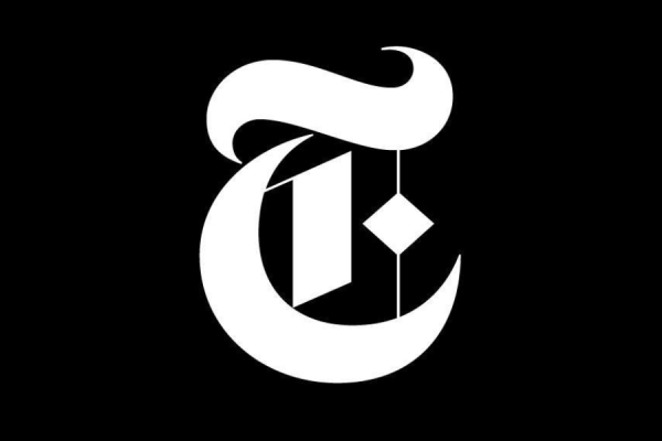 White New York Times logo against black background
